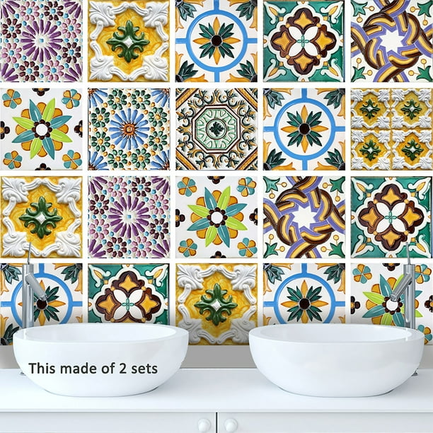 10pcs Traditional Moroccan Tile Foil Transfers Stickers Vintage Home Decor